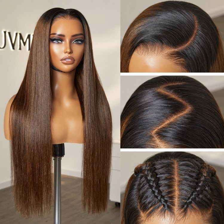 100% Human Hair HD Lace Super Natural Ombre Brown Silky Straight Long Wig - Wigtrends