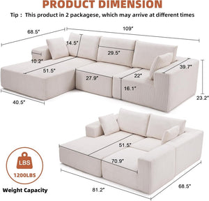 108 inch sectional sofa, cloud sectional sofa with deep seat, modern sectional L shaped sofa - Wigtrends