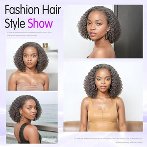 12" Glueless Wavy Bob Wigs Salt and Pepper Human Hair Wigs Pre Plucked Grey Wig - Wigtrends