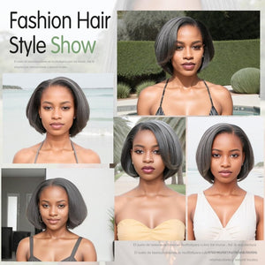 12" Glueless Wavy Bob Wigs Salt and Pepper Human Hair Wigs Pre Plucked Grey Wig - Wigtrends