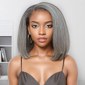 12" Glueless Wavy Bob Wigs Salt and Pepper Human Hair Wigs Pre Plucked Grey Wig - Wigtrends
