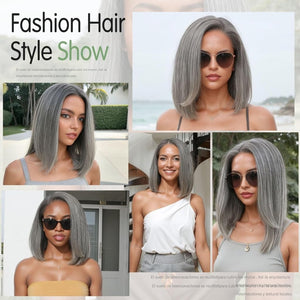 12" Glueless Wavy Bob Wigs Salt and Pepper Human Hair Wigs Pre Plucked Grey Wig - Wigtrends