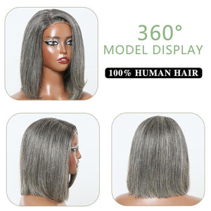 12" Glueless Wavy Bob Wigs Salt and Pepper Human Hair Wigs Pre Plucked Grey Wig - Wigtrends