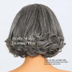 12" Glueless Wavy Bob Wigs Salt and Pepper Human Hair Wigs Pre Plucked Grey Wig - Wigtrends