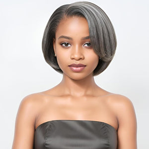 12" Glueless Wavy Bob Wigs Salt and Pepper Human Hair Wigs Pre Plucked Grey Wig - Wigtrends