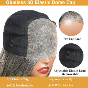 12" Glueless Wavy Bob Wigs Salt and Pepper Human Hair Wigs Pre Plucked Grey Wig - Wigtrends