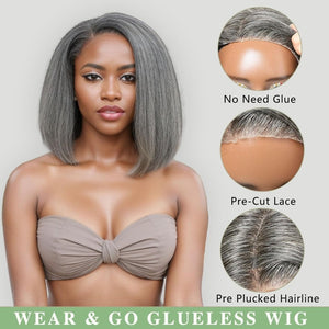 12" Glueless Wavy Bob Wigs Salt and Pepper Human Hair Wigs Pre Plucked Grey Wig - Wigtrends