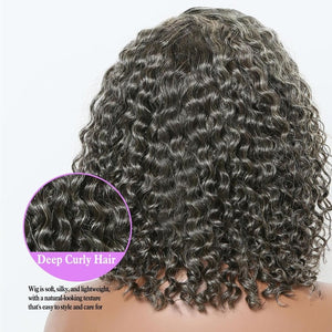 12" Glueless Wavy Bob Wigs Salt and Pepper Human Hair Wigs Pre Plucked Grey Wig - Wigtrends