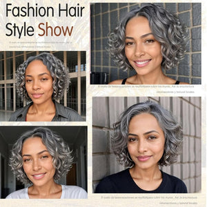 12" Glueless Wavy Bob Wigs Salt and Pepper Human Hair Wigs Pre Plucked Grey Wig - Wigtrends