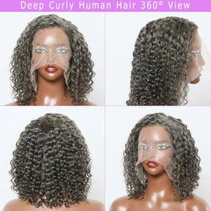 12" Glueless Wavy Bob Wigs Salt and Pepper Human Hair Wigs Pre Plucked Grey Wig - Wigtrends