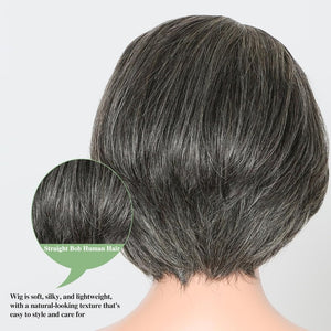 12" Glueless Wavy Bob Wigs Salt and Pepper Human Hair Wigs Pre Plucked Grey Wig - Wigtrends