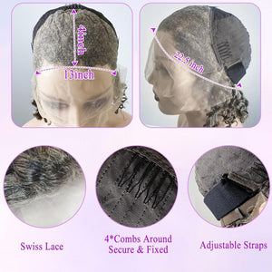 12" Glueless Wavy Bob Wigs Salt and Pepper Human Hair Wigs Pre Plucked Grey Wig - Wigtrends