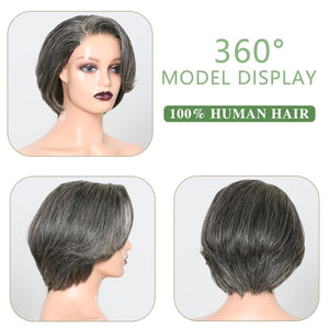 12" Glueless Wavy Bob Wigs Salt and Pepper Human Hair Wigs Pre Plucked Grey Wig - Wigtrends