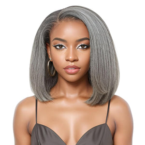 12" Glueless Wavy Bob Wigs Salt and Pepper Human Hair Wigs Pre Plucked Grey Wig - Wigtrends