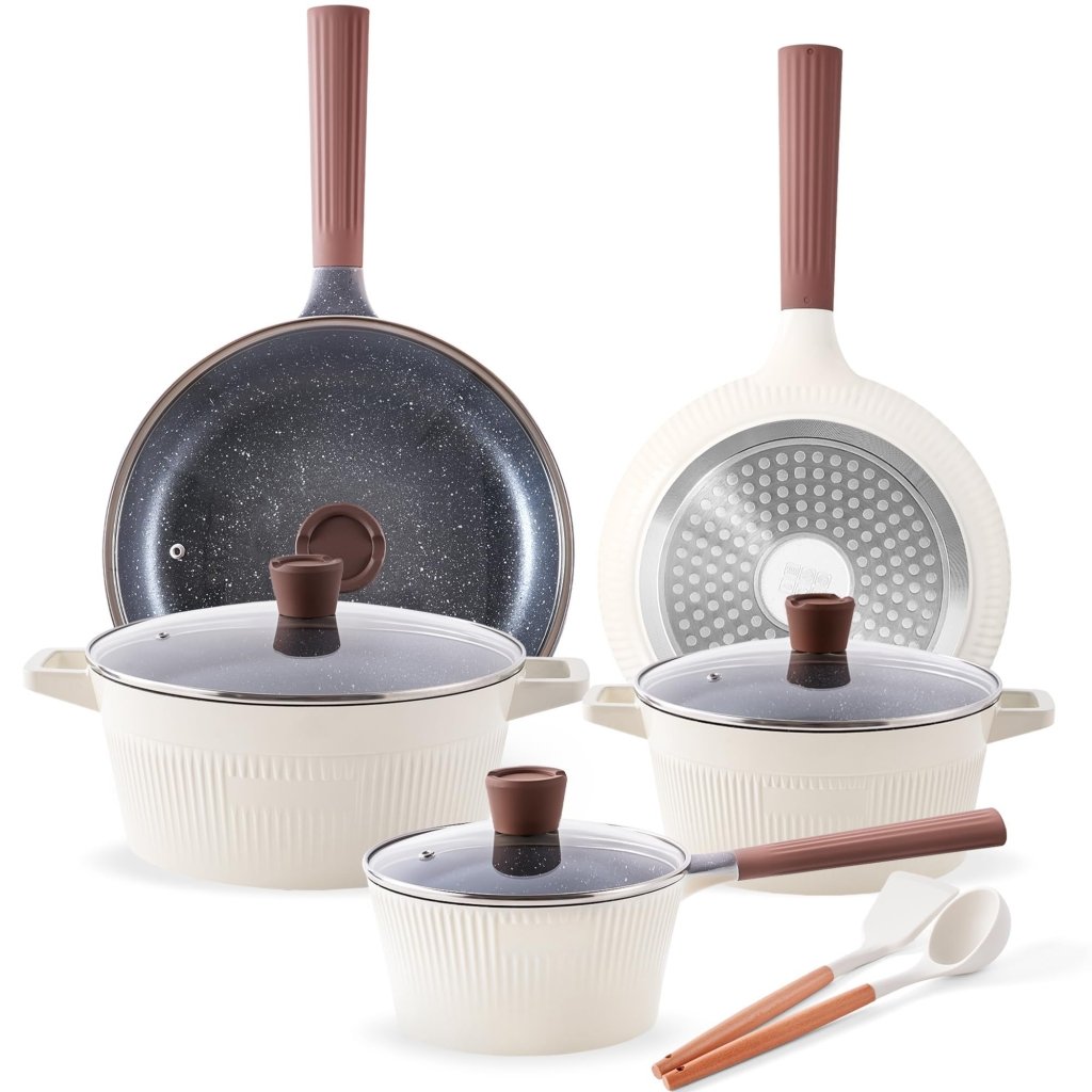 13 PCS Stackable Pots and Pans Set Detachable Handle Camping Cookware - Wigtrends