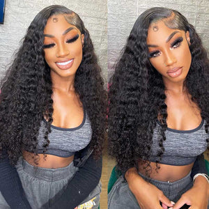 13x4 Lace Frontal Wig Water Wave Human Hair Wigs For Beginners Natural Black - Wigtrends