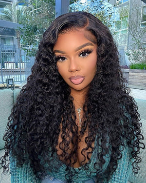 13x4 Lace Frontal Wig Water Wave Human Hair Wigs For Beginners Natural Black - Wigtrends