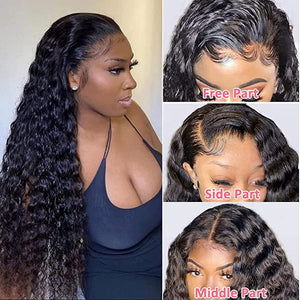 13x4 Lace Frontal Wig Water Wave Human Hair Wigs For Beginners Natural Black - Wigtrends