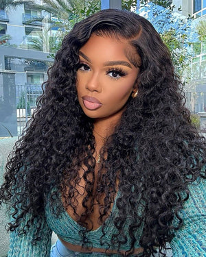 13x4 Lace Frontal Wig Water Wave Human Hair Wigs For Beginners Natural Black - Wigtrends