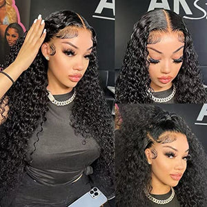 13x4 Lace Frontal Wig Water Wave Human Hair Wigs For Beginners Natural Black - Wigtrends