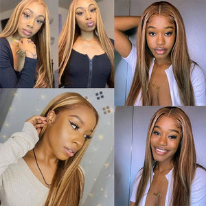 13x4 Lace Honey Blonde with Piano Highlights - Straight Colored Lace Front Human Hair Wig - Wigtrends