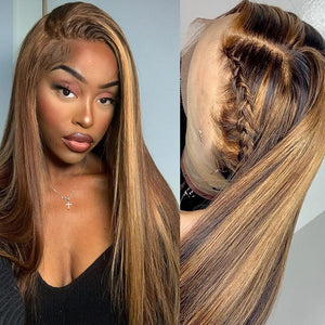 13x4 Lace Honey Blonde with Piano Highlights - Straight Colored Lace Front Human Hair Wig - Wigtrends