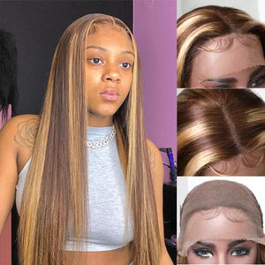 13x4 Lace Honey Blonde with Piano Highlights - Straight Colored Lace Front Human Hair Wig - Wigtrends