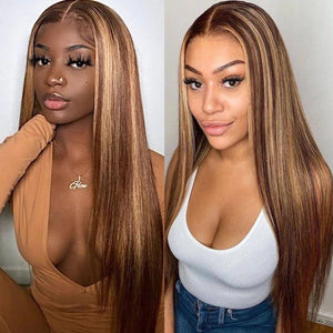 13x4 Lace Honey Blonde with Piano Highlights - Straight Colored Lace Front Human Hair Wig - Wigtrends