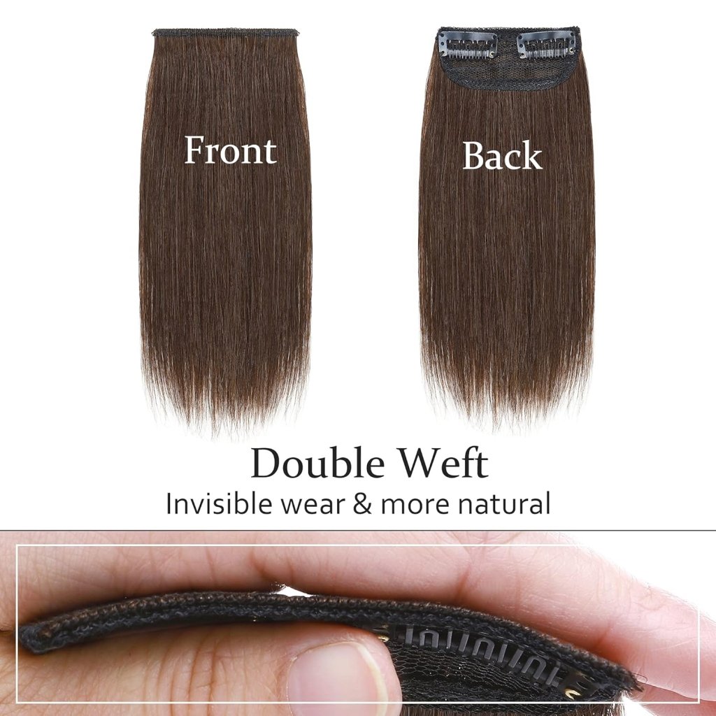 2 Pcs Short Hair Extensions Clip in Human Hair 6 Inch 20g Hairpiece Toppers for Women With Thinning Hair - Wigtrends