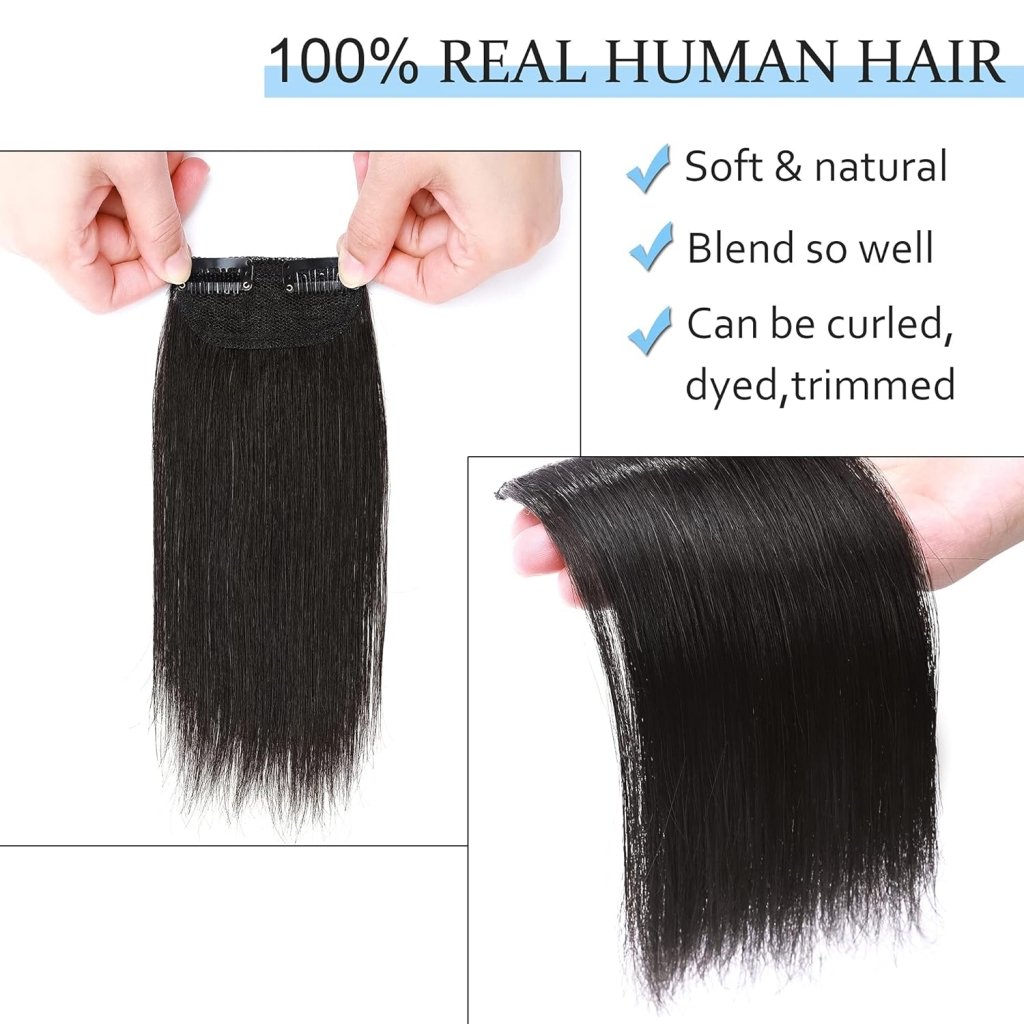 2 Pcs Short Hair Extensions Clip in Human Hair 6 Inch 20g Hairpiece Toppers for Women With Thinning Hair - Wigtrends