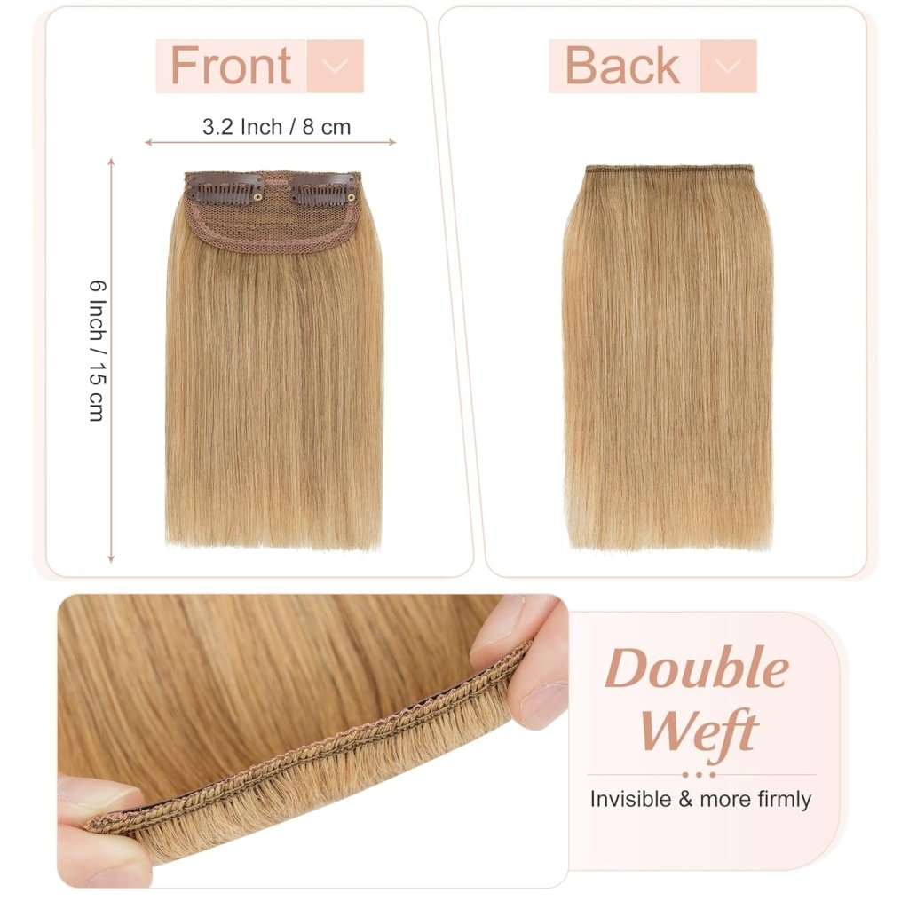 2 Pcs Short Hair Extensions Clip in Human Hair 6 Inch 20g Hairpiece Toppers for Women With Thinning Hair - Wigtrends