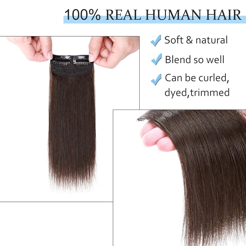 2 Pcs Short Hair Extensions Clip in Human Hair 6 Inch 20g Hairpiece Toppers for Women With Thinning Hair - Wigtrends