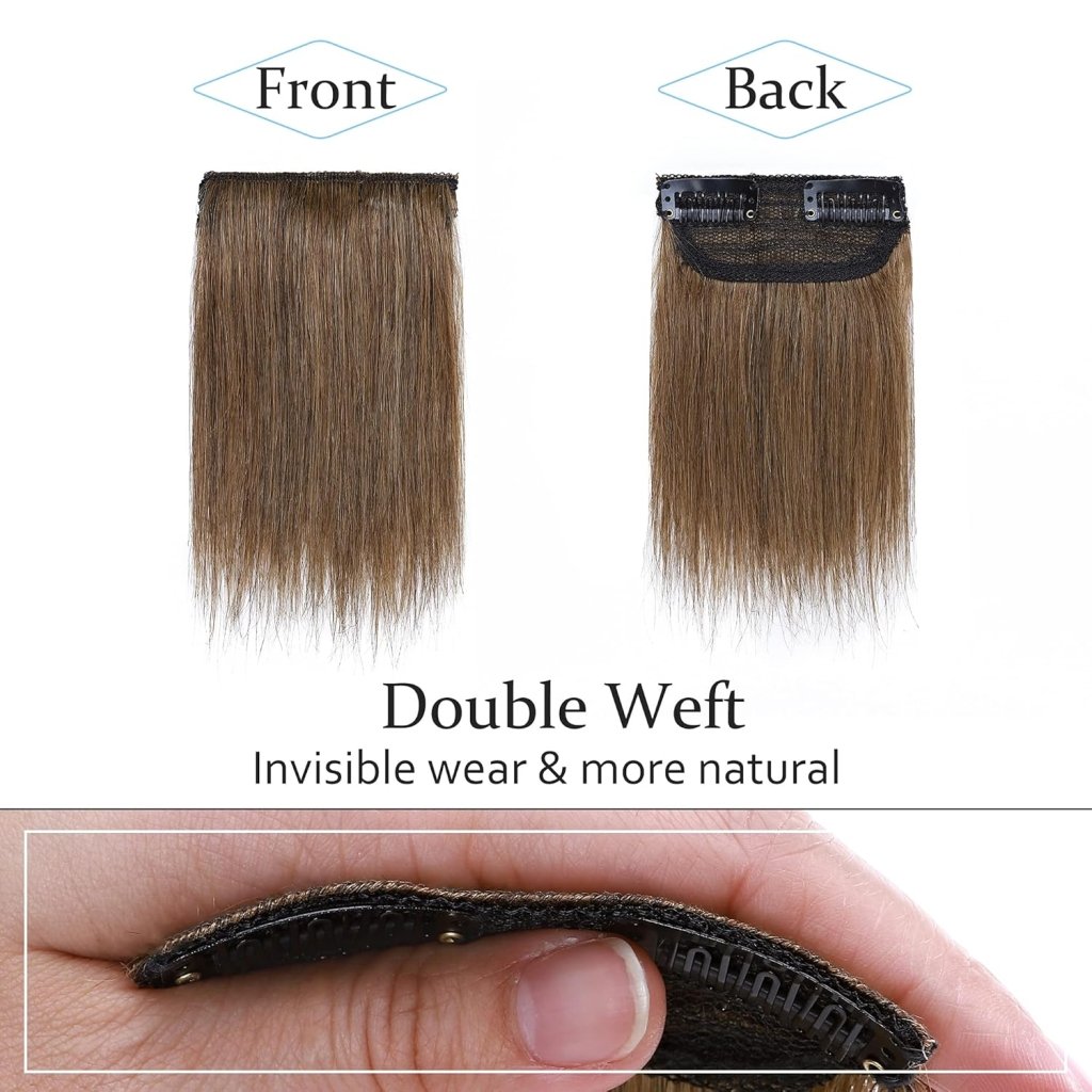 2 Pcs Short Hair Extensions Clip in Human Hair 6 Inch 20g Hairpiece Toppers for Women With Thinning Hair - Wigtrends