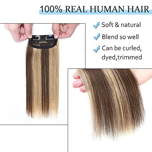 2 Pcs Short Hair Extensions Clip in Human Hair 6 Inch 20g Hairpiece Toppers for Women With Thinning Hair - Wigtrends