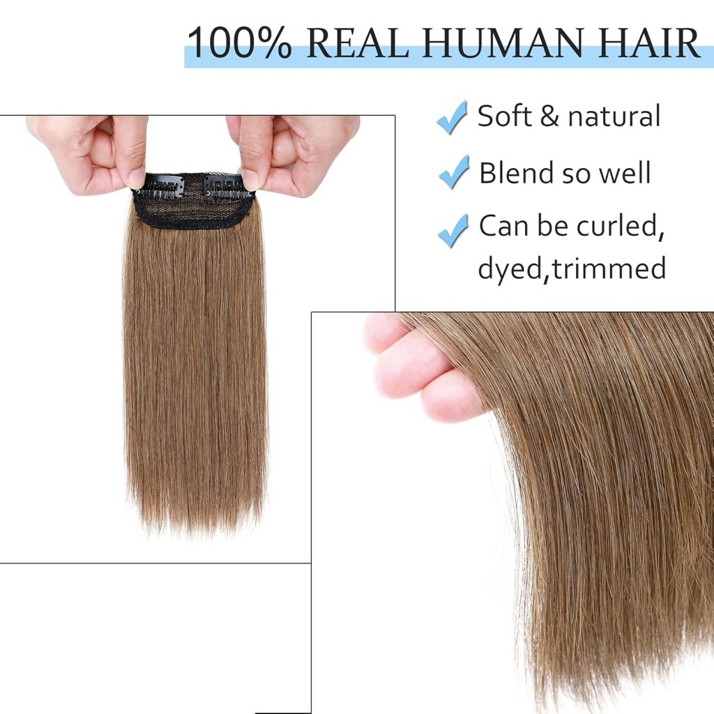 2 Pcs Short Hair Extensions Clip in Human Hair 6 Inch 20g Hairpiece Toppers for Women With Thinning Hair - Wigtrends