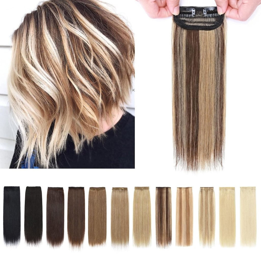 2 Pcs Short Hair Extensions Clip in Human Hair 6 Inch 20g Hairpiece Toppers for Women With Thinning Hair - Wigtrends