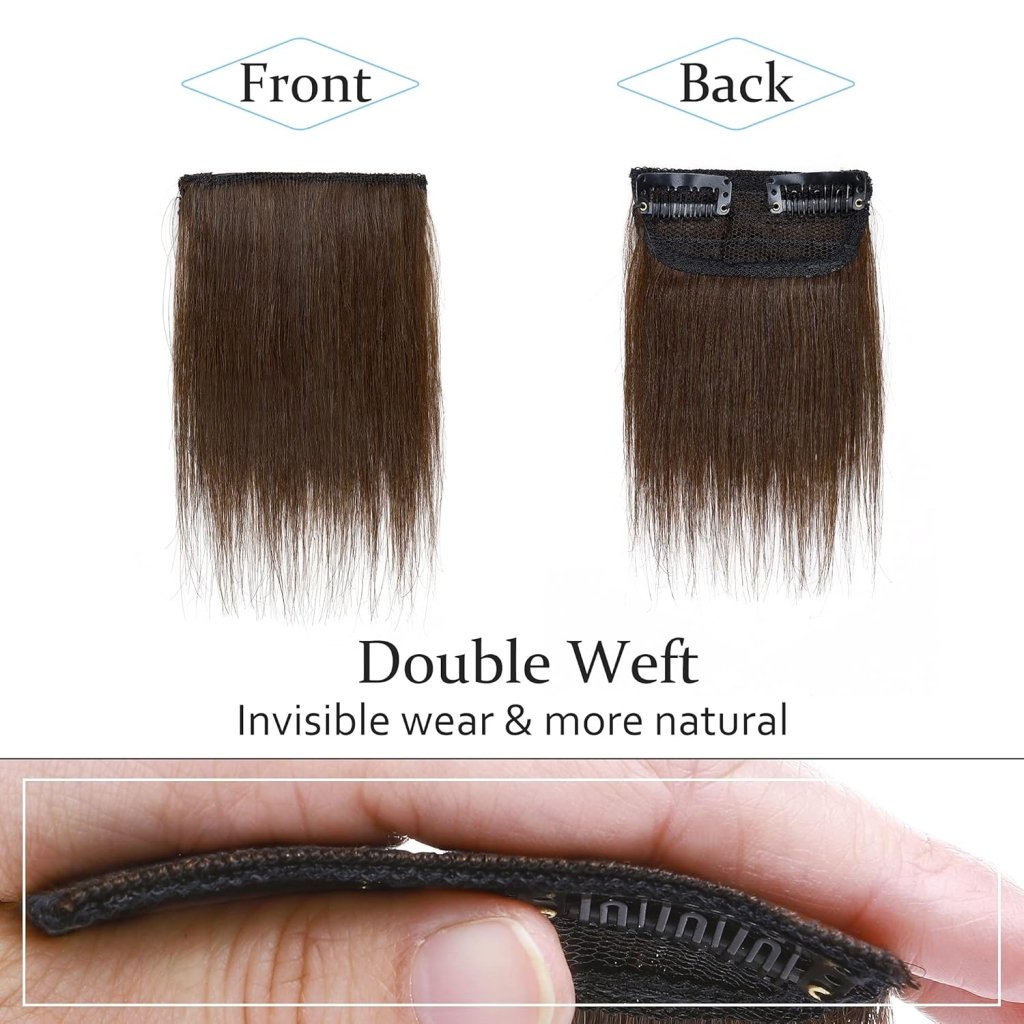 2 Pcs Short Hair Extensions Clip in Human Hair 6 Inch 20g Hairpiece Toppers for Women With Thinning Hair - Wigtrends