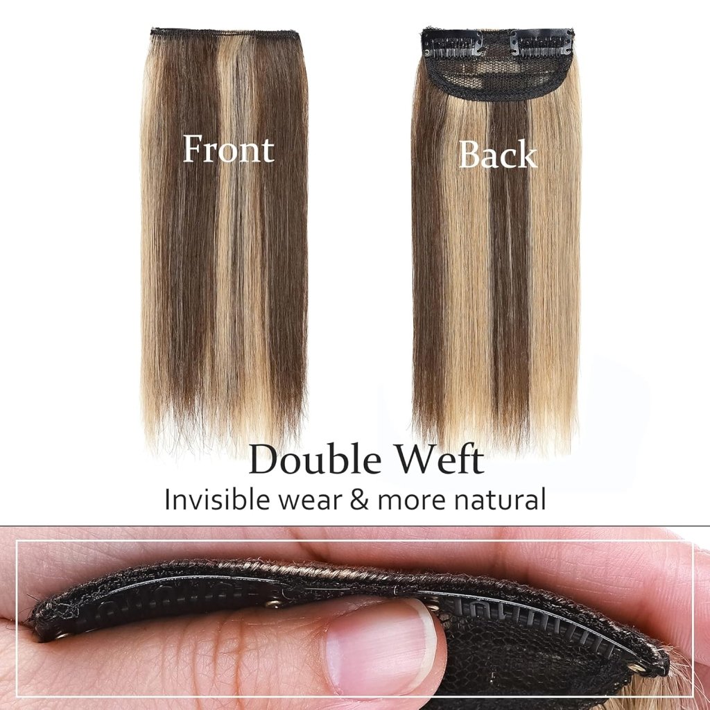 2 Pcs Short Hair Extensions Clip in Human Hair 6 Inch 20g Hairpiece Toppers for Women With Thinning Hair - Wigtrends