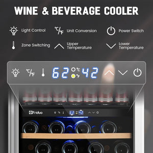 24 inch Dual Zone Beverage Refrigerator, 30 Bottles & 82 Cans Wine Fridge Built - in or Freestanding with Glass Door, Wine and Beverage Refrigerator Cooler for Kitchen Home Bar - Wigtrends