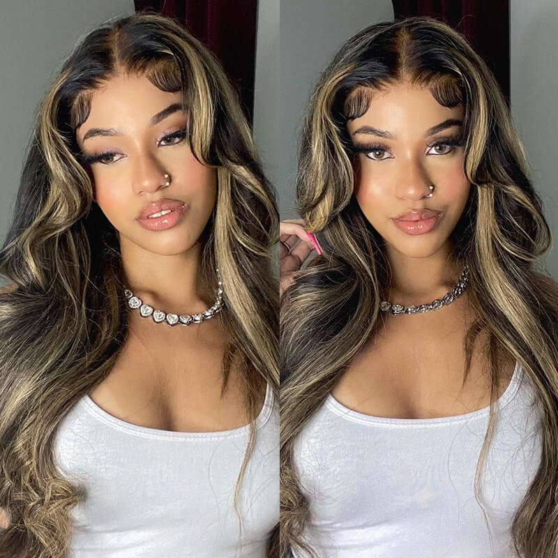 32inch Balayage Highlight Hair 13x4 Transparent Lace Front Human Hair Wigs Pre Plucked Honey Blonde Brown Wigs With Baby Hair - Wigtrends