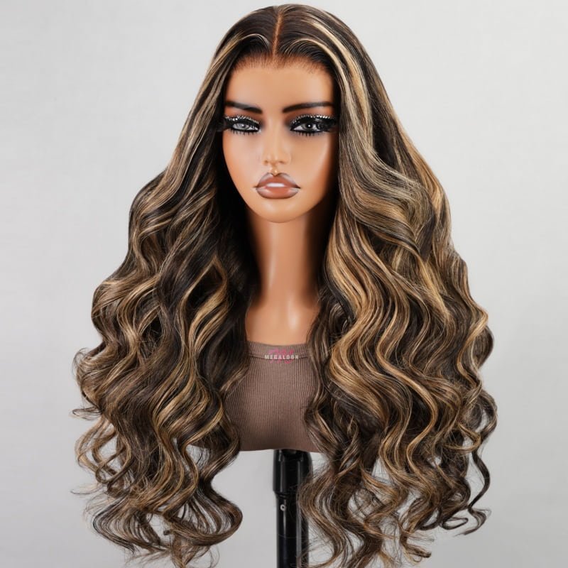 32inch Balayage Highlight Hair 13x4 Transparent Lace Front Human Hair Wigs Pre Plucked Honey Blonde Brown Wigs With Baby Hair - Wigtrends