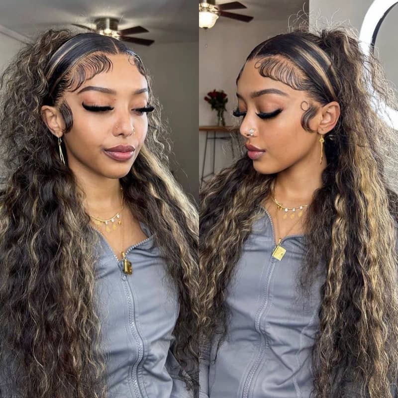 32inch Balayage Highlight Hair 13x4 Transparent Lace Front Human Hair Wigs Pre Plucked Honey Blonde Brown Wigs With Baby Hair - Wigtrends