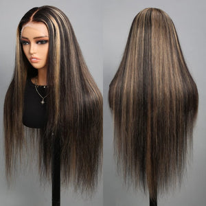 32inch Balayage Highlight Hair 13x4 Transparent Lace Front Human Hair Wigs Pre Plucked Honey Blonde Brown Wigs With Baby Hair - Wigtrends