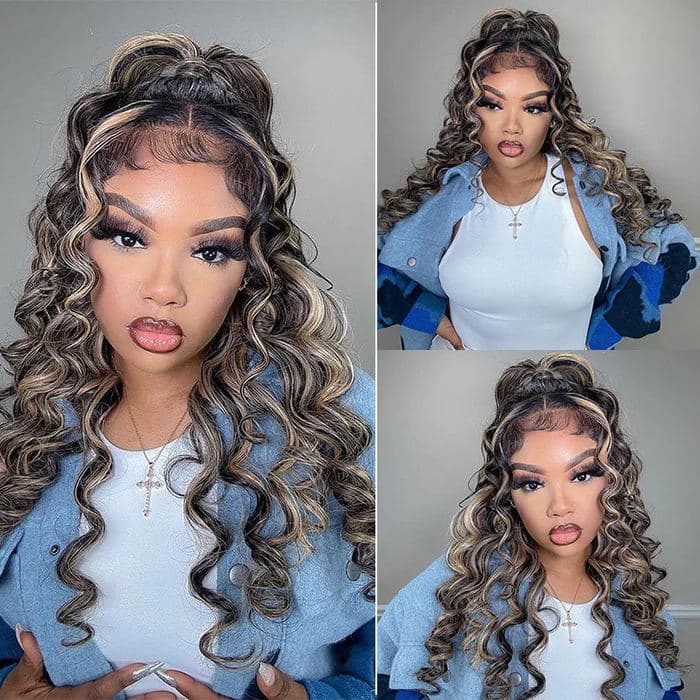 32inch Balayage Highlight Hair 13x4 Transparent Lace Front Human Hair Wigs Pre Plucked Honey Blonde Brown Wigs With Baby Hair - Wigtrends
