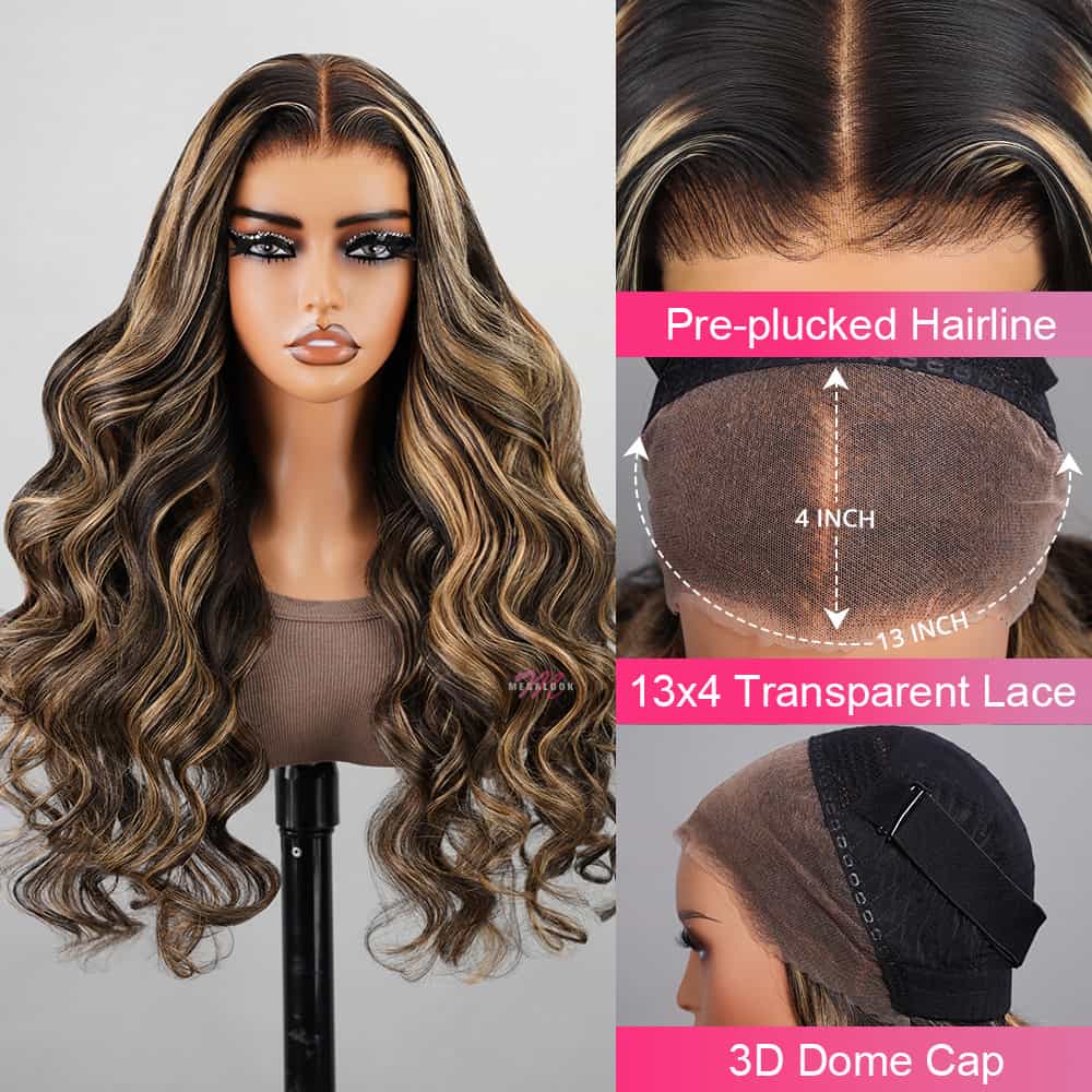 32inch Balayage Highlight Hair 13x4 Transparent Lace Front Human Hair Wigs Pre Plucked Honey Blonde Brown Wigs With Baby Hair - Wigtrends