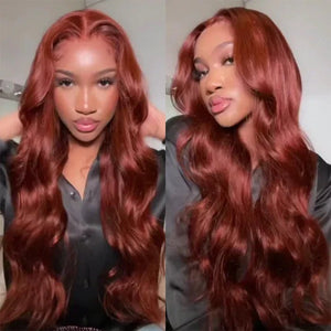 #33 Reddish Auburn Colored Body Wave Human Hair Wig 13x4 Lace Front Colored Wig - Wigtrends