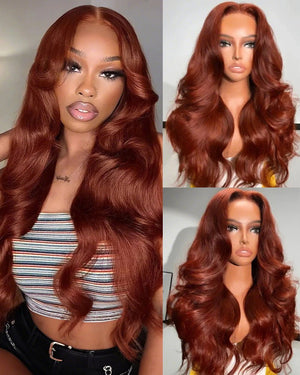 #33 Reddish Auburn Colored Body Wave Human Hair Wig 13x4 Lace Front Colored Wig - Wigtrends