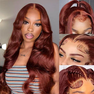#33 Reddish Auburn Colored Body Wave Human Hair Wig 13x4 Lace Front Colored Wig - Wigtrends
