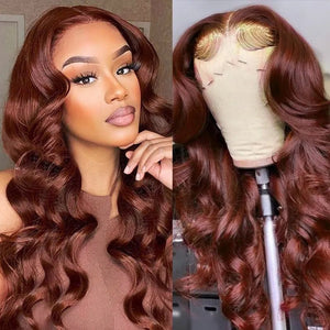 #33 Reddish Auburn Colored Body Wave Human Hair Wig 13x4 Lace Front Colored Wig - Wigtrends