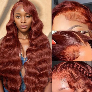 #33 Reddish Auburn Colored Body Wave Human Hair Wig 13x4 Lace Front Colored Wig - Wigtrends